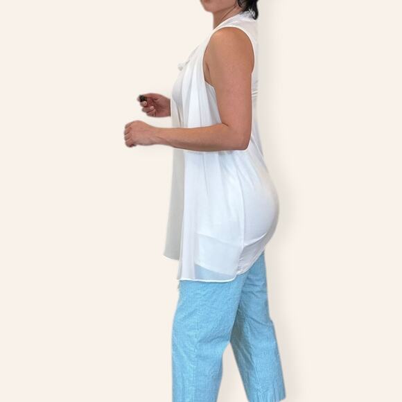 White House Black Market White Blouse Womens Stretch Layered Swing Neck Sz S - Picture 2 of 3